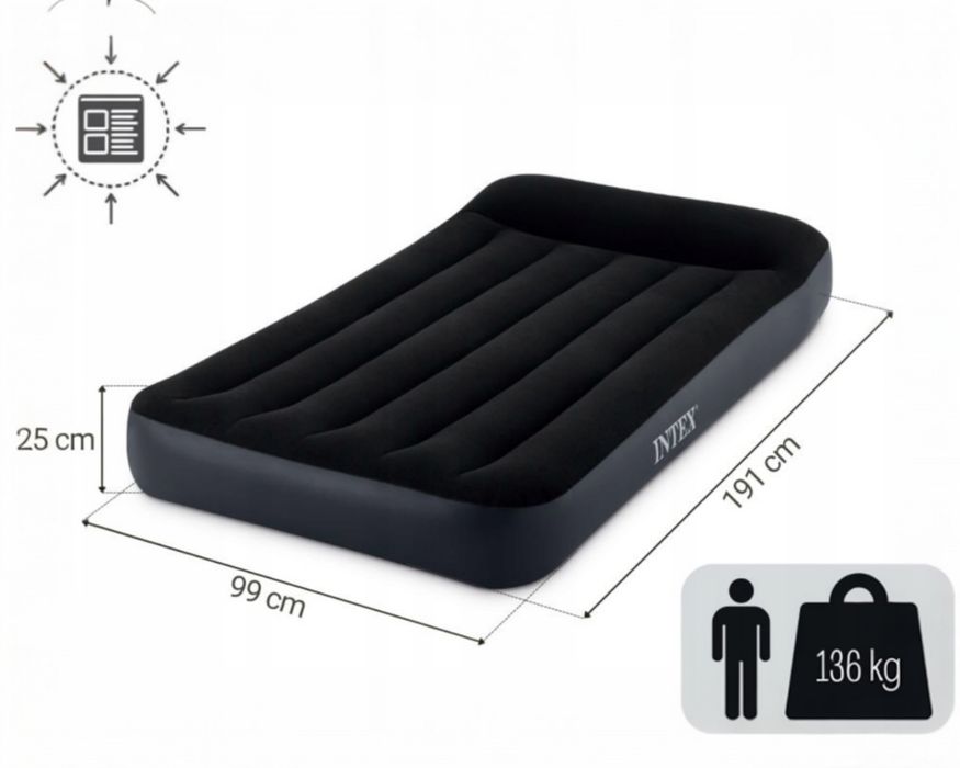 Łożko / Materac dmuchany INTEX 191x99x25 cm – jednoosobowy, welurowy
