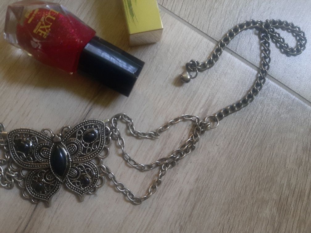 Pasek real vintage,'90, ażurowe, srebrne motyle na łańcuszku, idealne