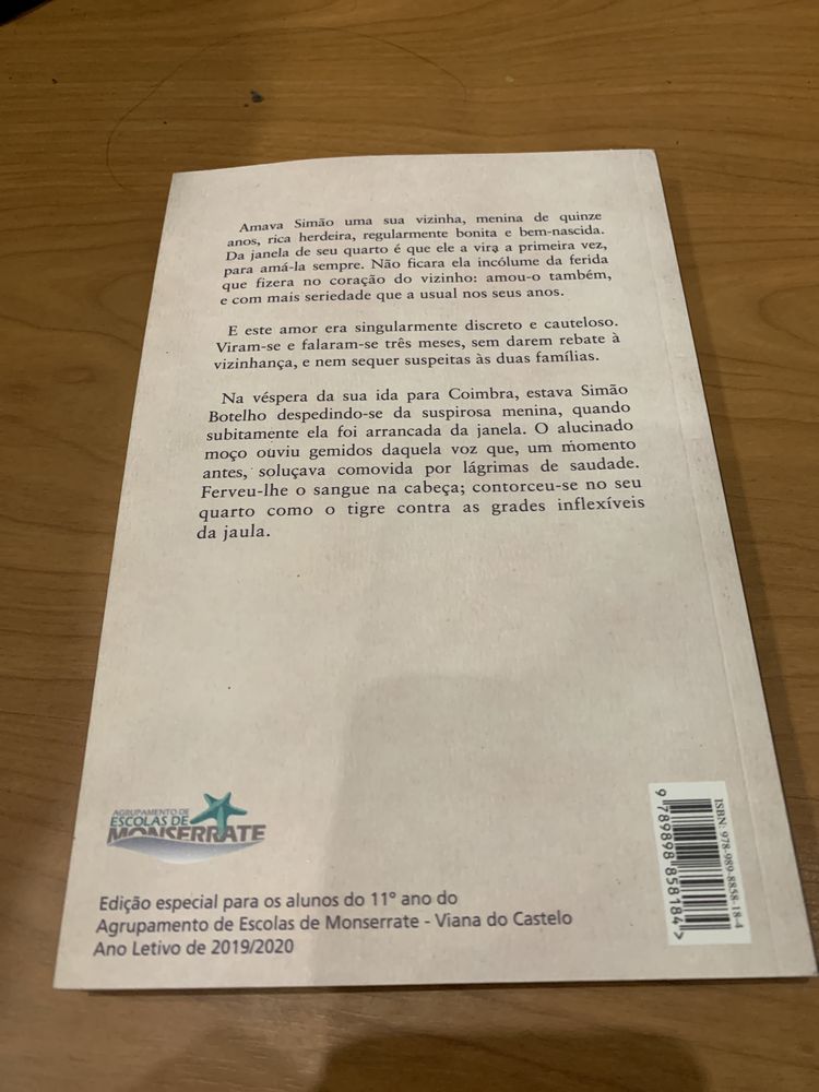 Livro Amor de Perdição - Camilo Castelo Branco