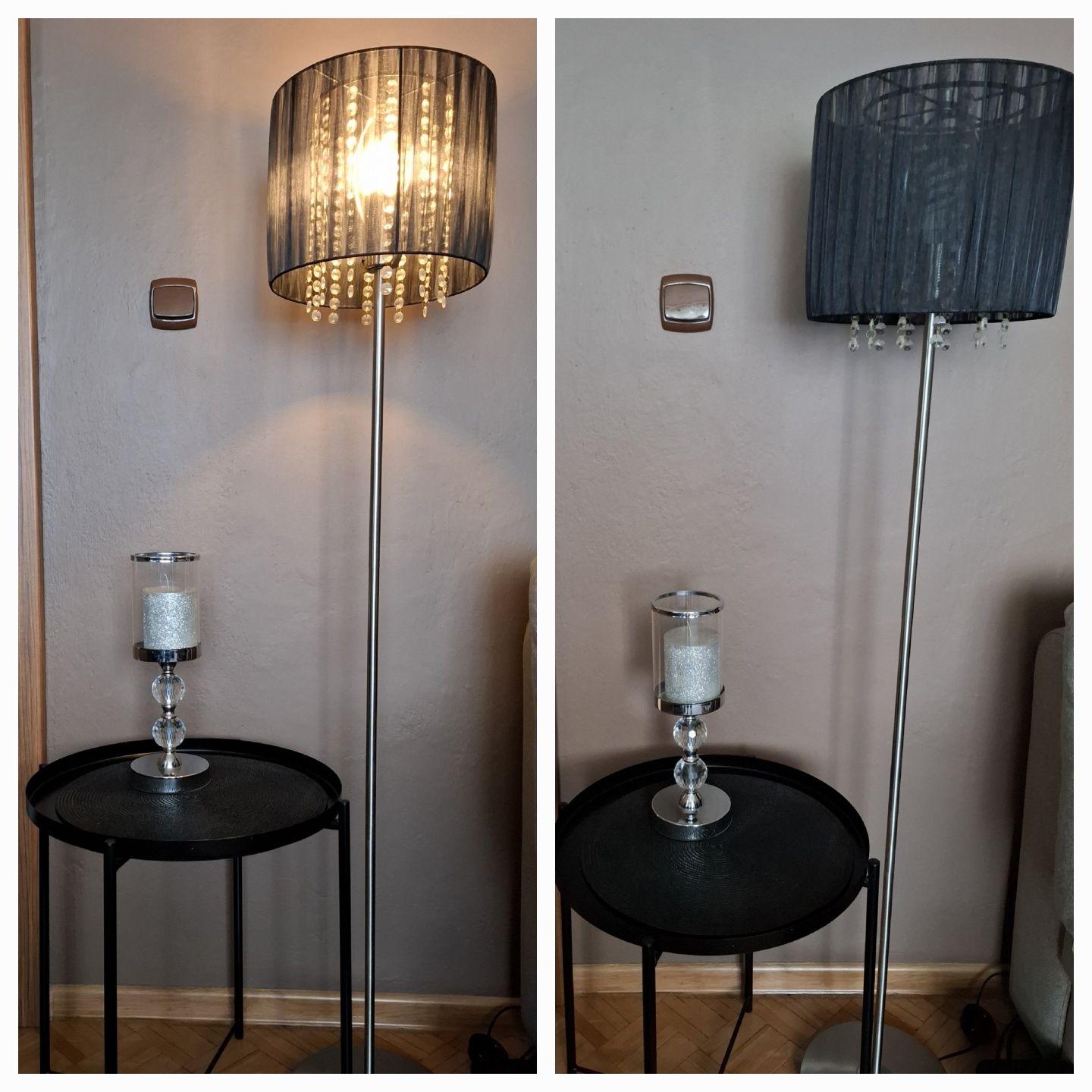 Lampa stojąca z kryształkami