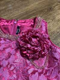 Sukienka różowa, koronkowa, impreza, bal karnawałowy, 6-7 lat, 122