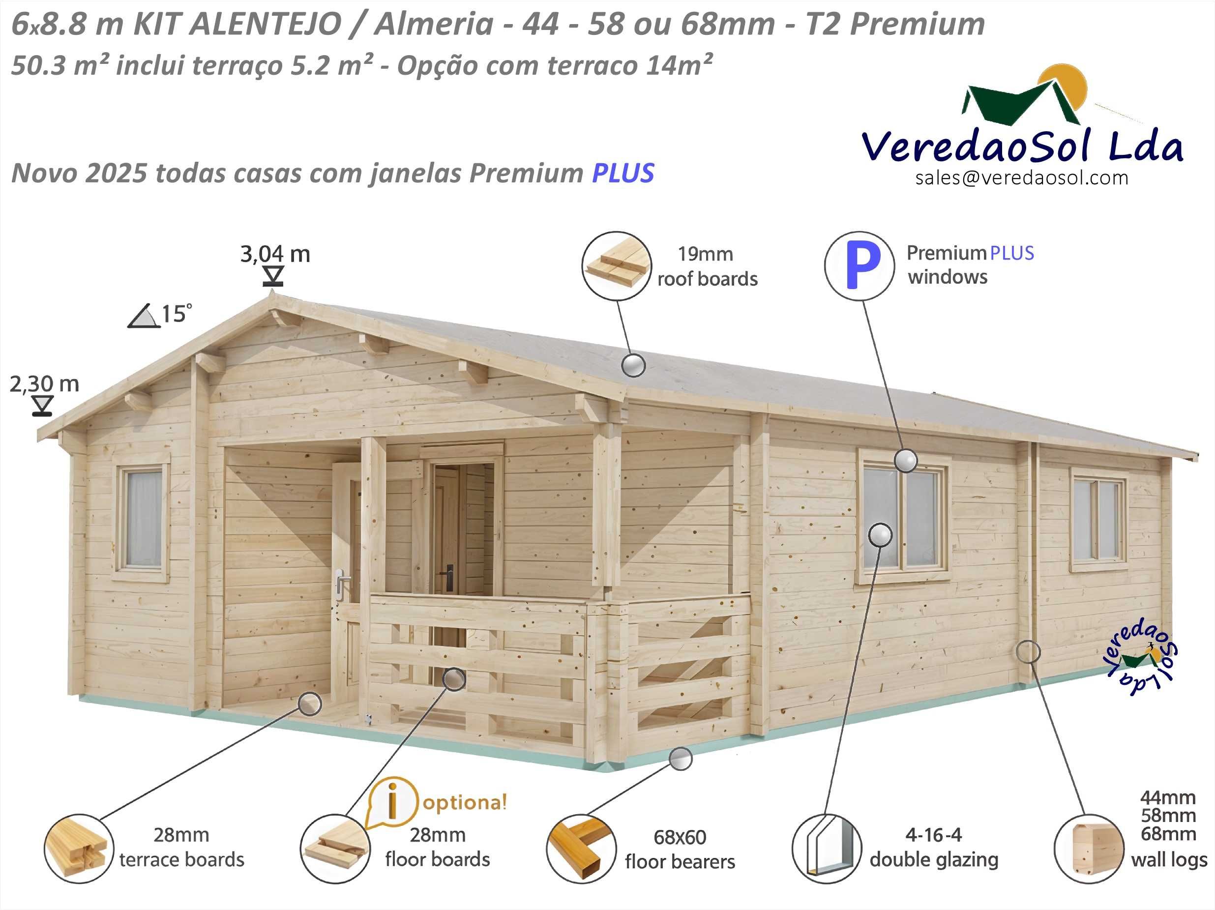 Casa madeira ALENTEJO - Almeria 44mm T2 - 59m² - Preço Fábrica!