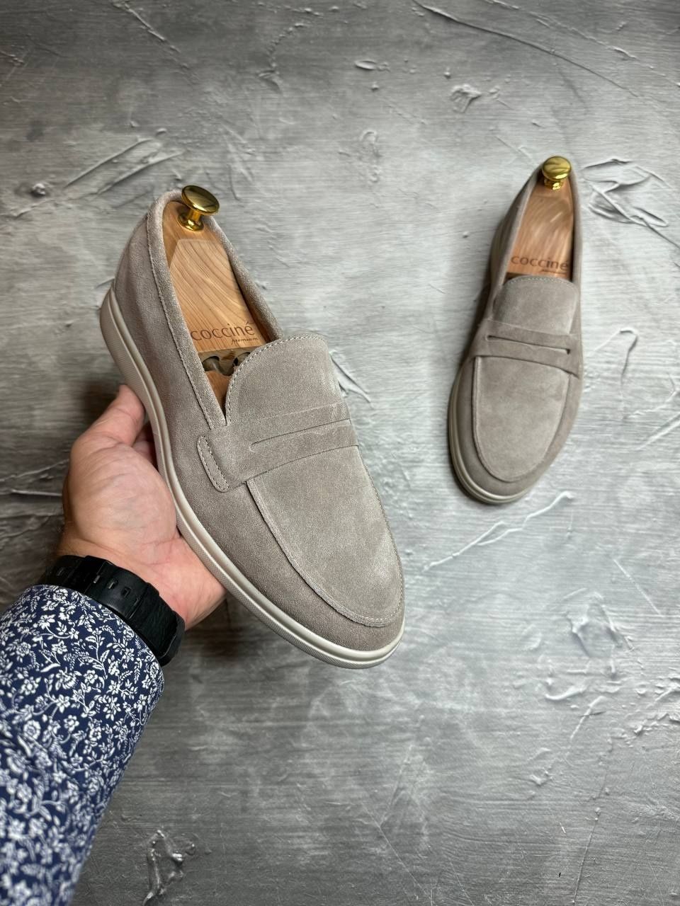 Лоферы замшевые бежевые мужские LORO PIANA Suede BEZH! Туфли Лоферы!
