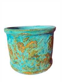 Doniczka ceramiczna glina cylinder 24x19 HEXA rdza patyna