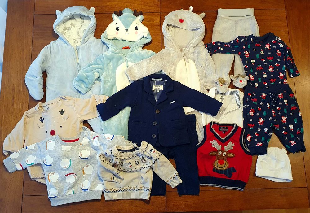 Zimowe świąteczne ubranka rozmiar 62 niemowlęce dla niemowlaka 14 szt.