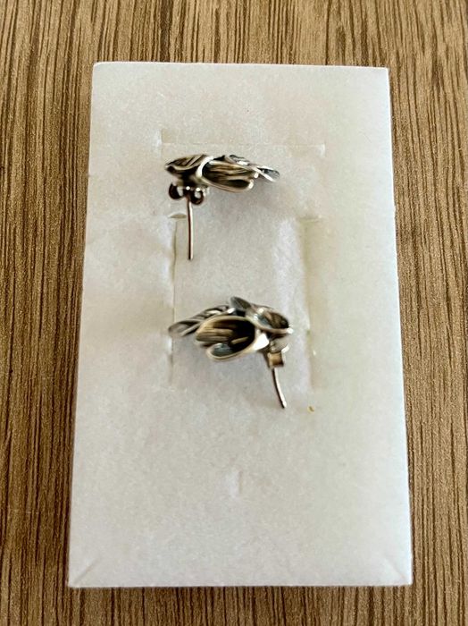 Kolczyki liść liście kwiat 3d geometryczne srebro oksydowane pr925