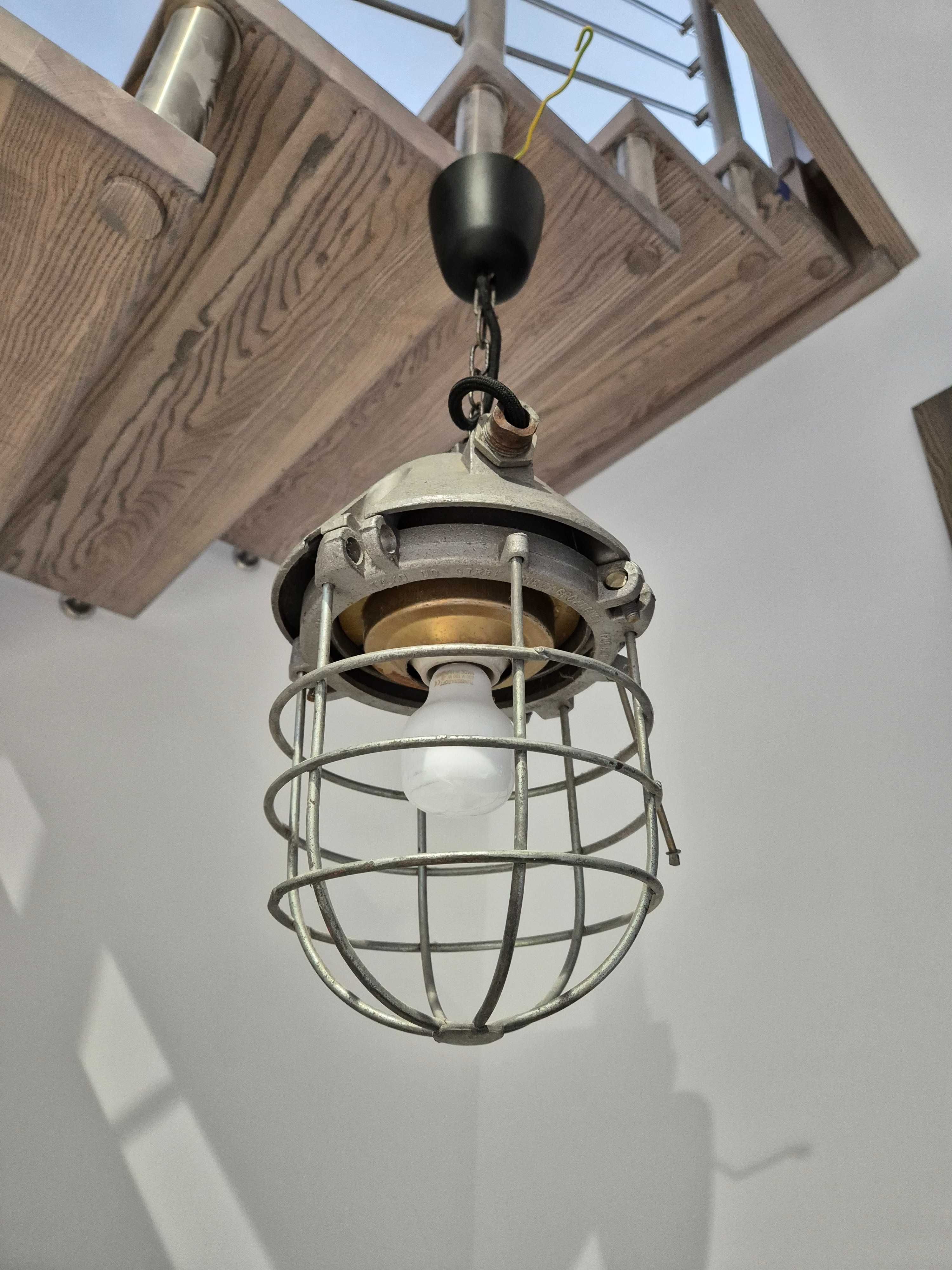 Stara lampa PRL Loft Retro Vintage Industrial wisząca klosz szklany
