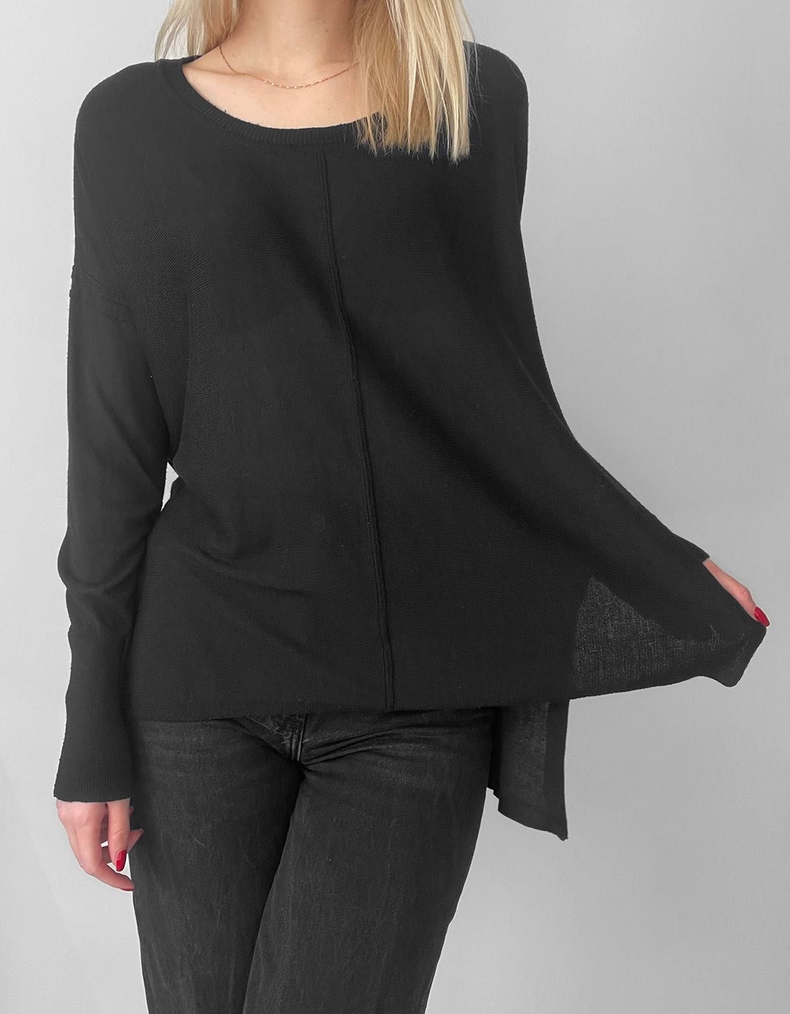 Czarny sweter bawełna rayon sweterek lekki cienki baza jakość premium