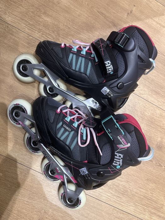 Rolki Oxelo Fit czarno-różowe regulacja rozmiaru od 35 do 38 raz założ