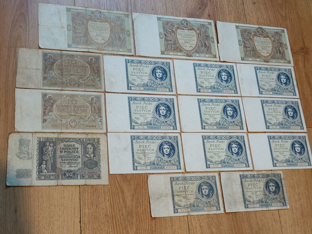 Stare Przedwojenne Zabytkowe Banknoty Bank Polski Vintage 1926r 1930r