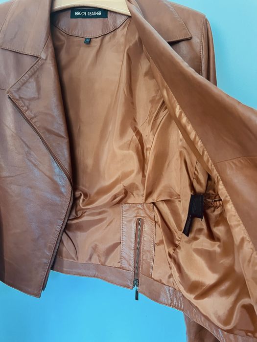 Skóra naturalna kurtka damska brązowa toffi cielista L 40 Broch
