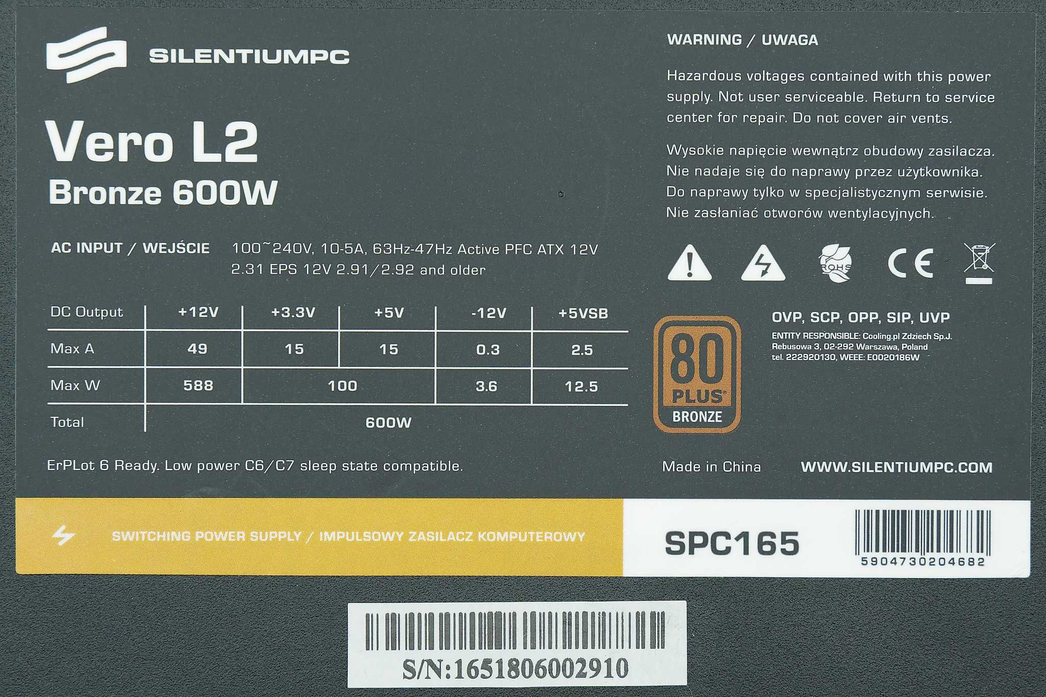 Zasilacz SilentiumPC Vero L2 Bronze 600W