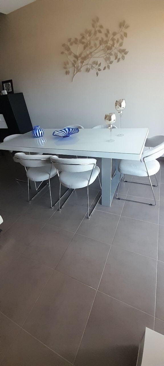 Mesa jantar e 6 cadeiras marca Antarte inclui vidro protector alta gam