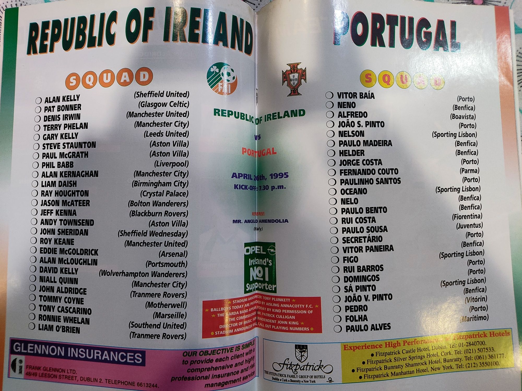 Programa oficial república da Irlanda Portugal 1995