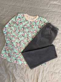 Komplet dziewczęcy bluzka kwiaty spodnie welurowe 122