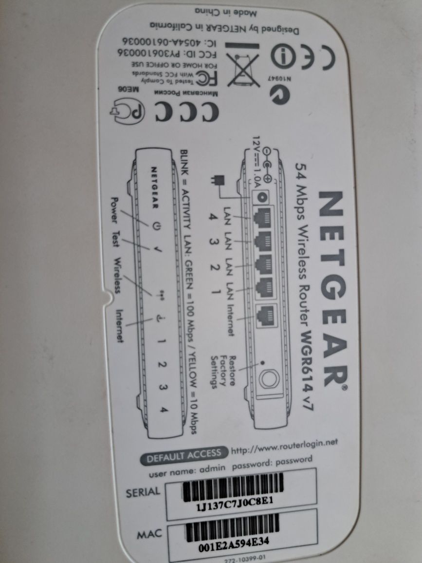 Router WiFi Netgear WGR614 v7