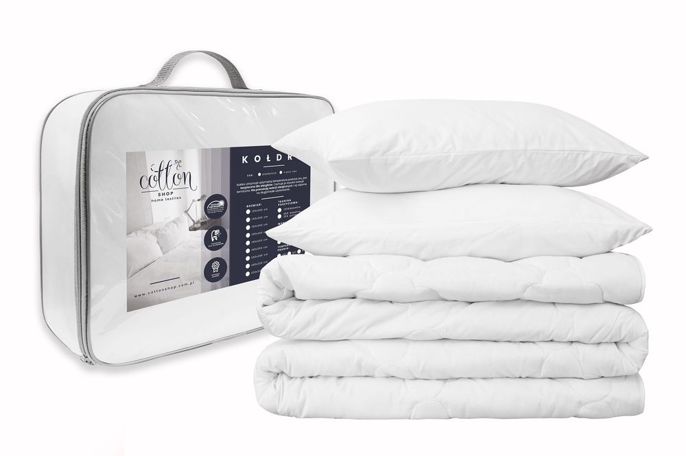 ZESTAW Kołdra antyalergiczna COTTON SHOP 200x200 cm+ 2x poduszka 50x60