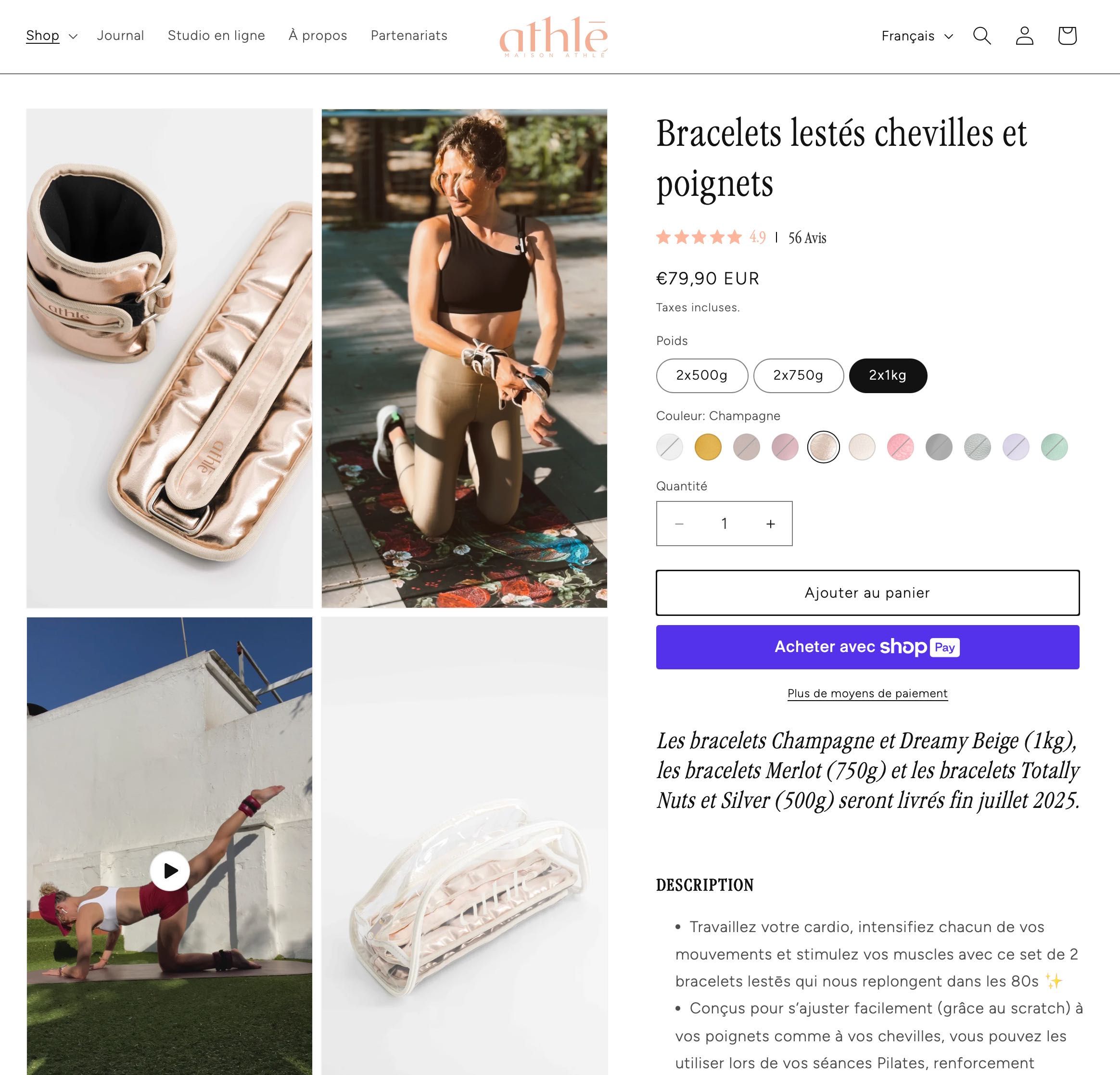 Tornozeleira/Bracelete (ankle/wrist weights) 1kg - marca Maison Athlée