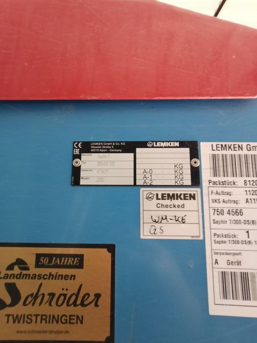 Sprzedam siewnik LEMKEN SAPHIR 7  z broną  LEMKEN ZIRKON 12