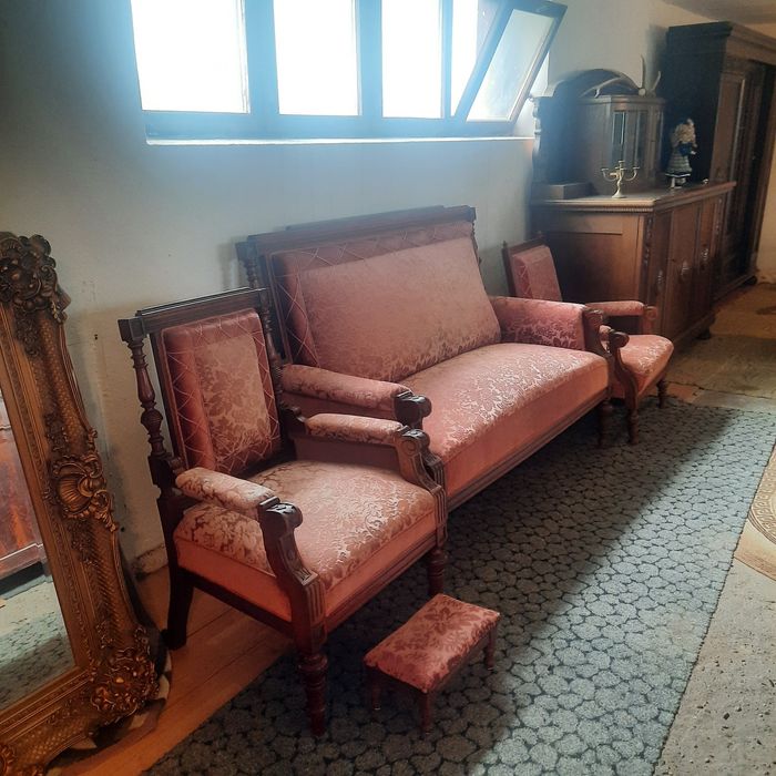 Stary piękny kpl eklektyczny sofa + fotel męski  + fotel damski OKAZJA