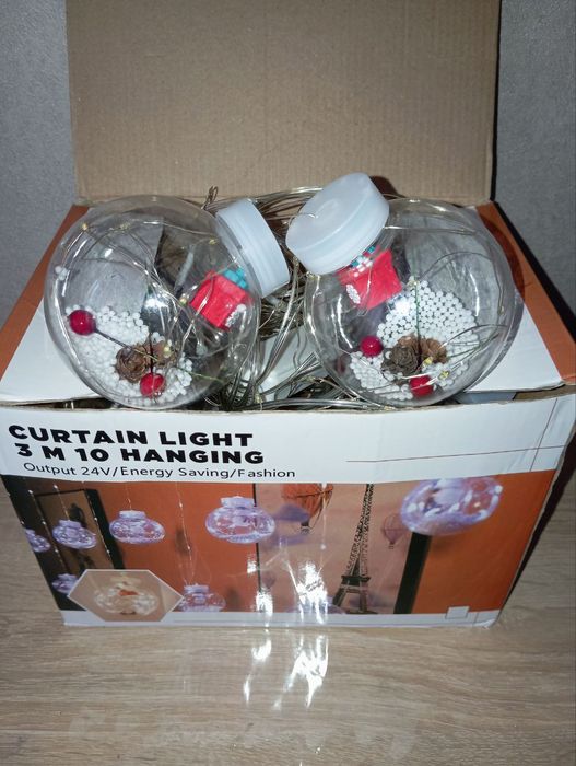 Гирлянда медная проволока Штора прозрачные шары с наполнением