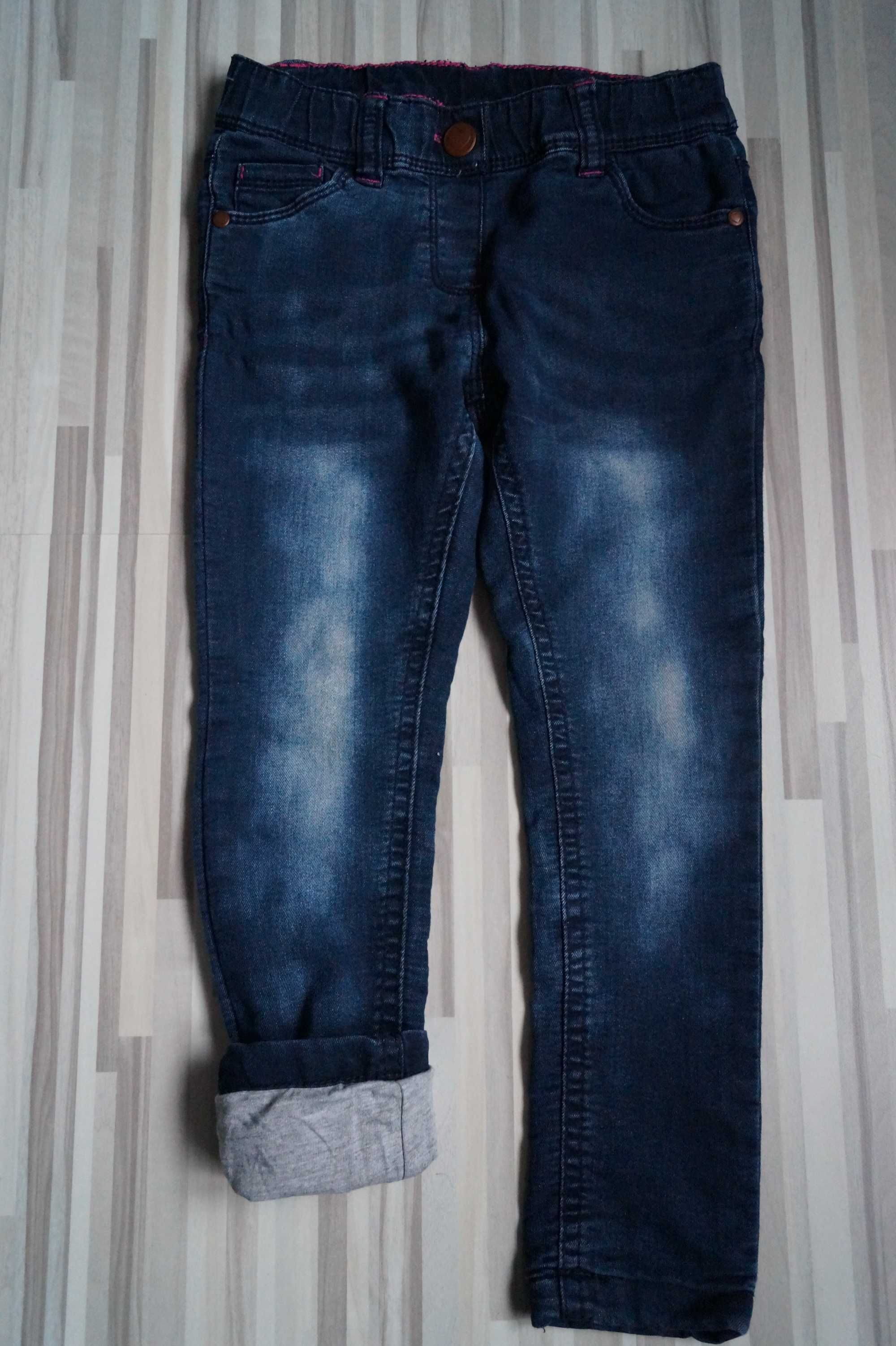 dopodopo, jeansy ze stretchem, ocieplane, przetarcia, r. 110, 4-5 l.