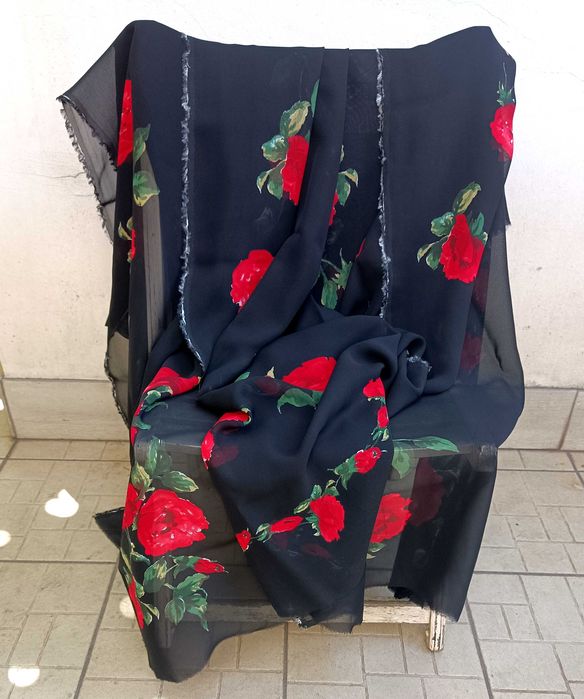 вискозный шифон плотный с купоном розы ссср отрез целиком 295х145 см.