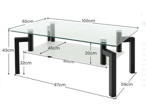 Stolik kawowy z blatem ze szkła hartowanego 43x100x60cm