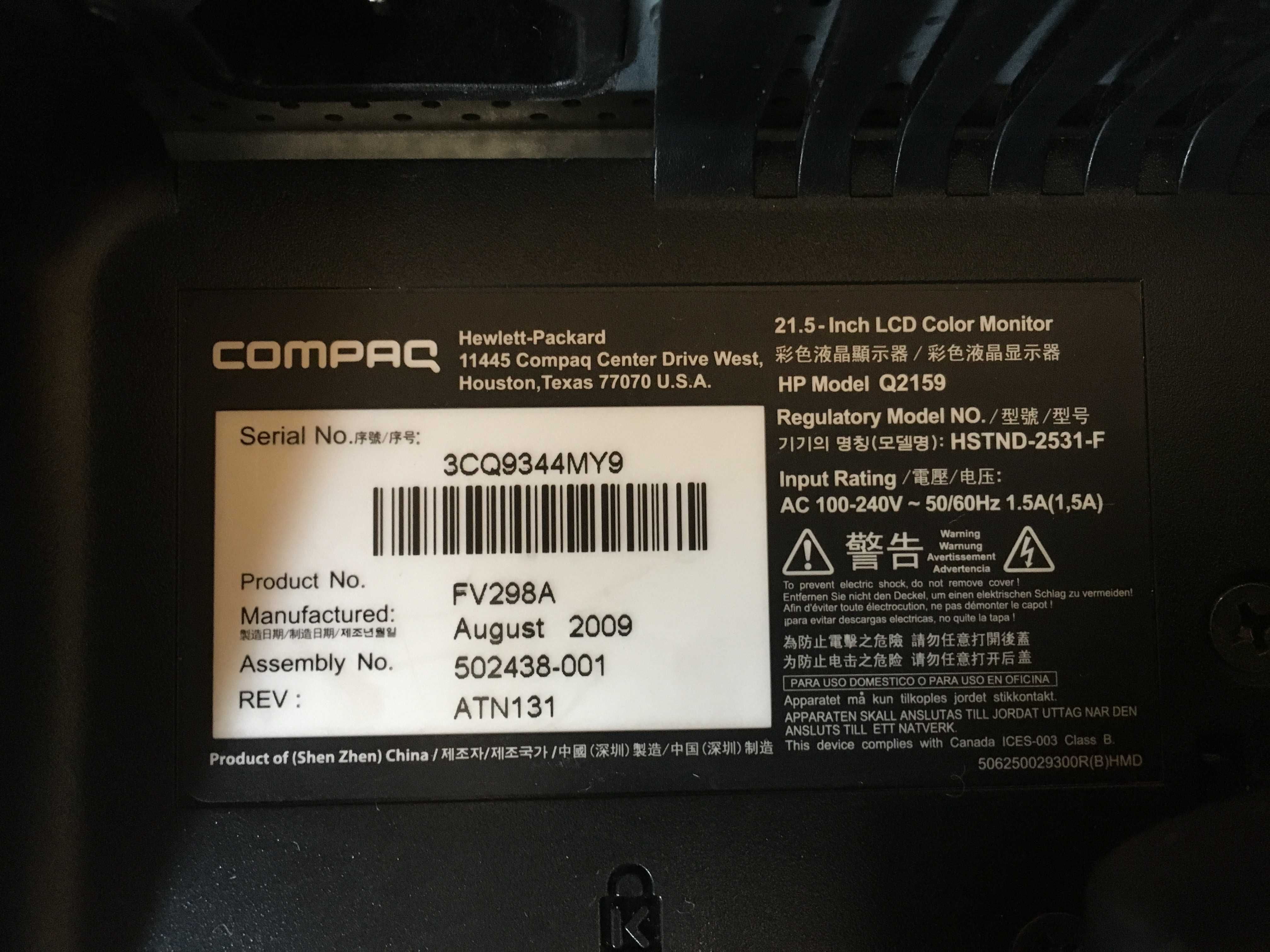Monitor 21,5" HP Compaq Q2159 Full HD
