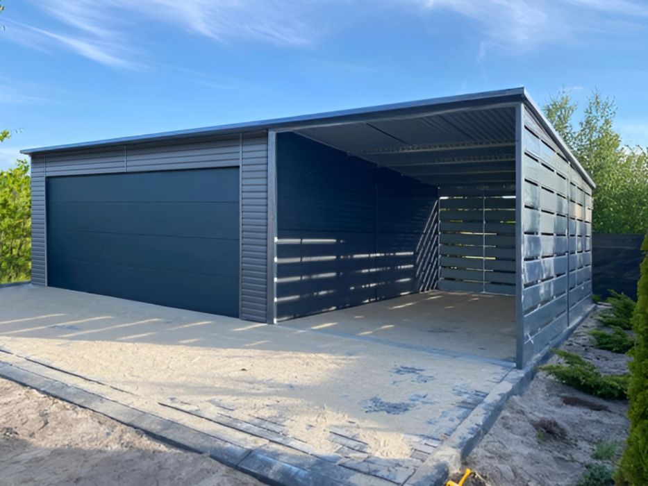 garaż blaszany z wiatą garaż blaszany 6x6