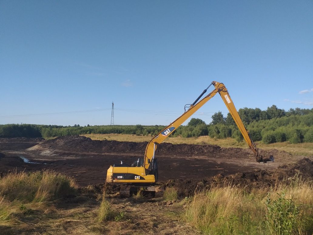 Kopanie stawów pogłebanie odmulanie koparka long nasypy drogi szutrowe