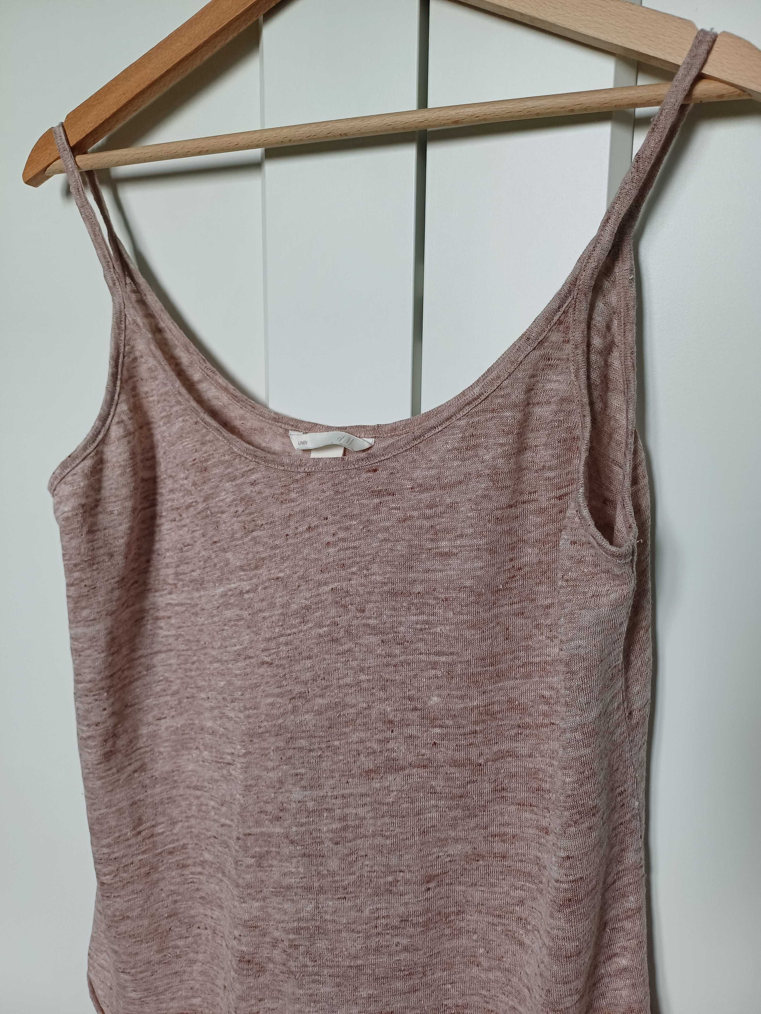 Lniany basicowy top/koszulka na ramiączka H&M rozm. M