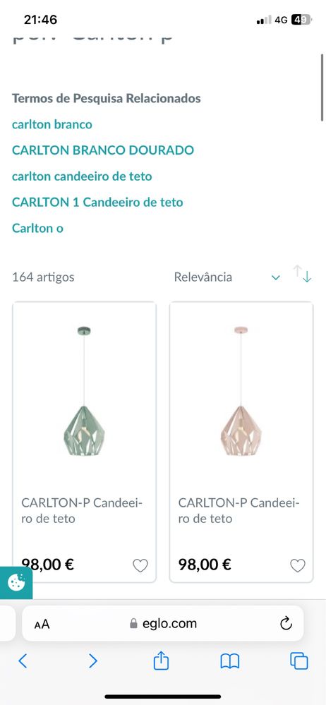 Vendo 3 candeeiros 1 verde agua e 2 rosa bebê