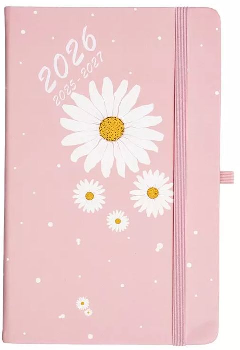 Kalendarz książkowy 2026 A5 18 miesięcy Hip hop, morelowy w stokrotki