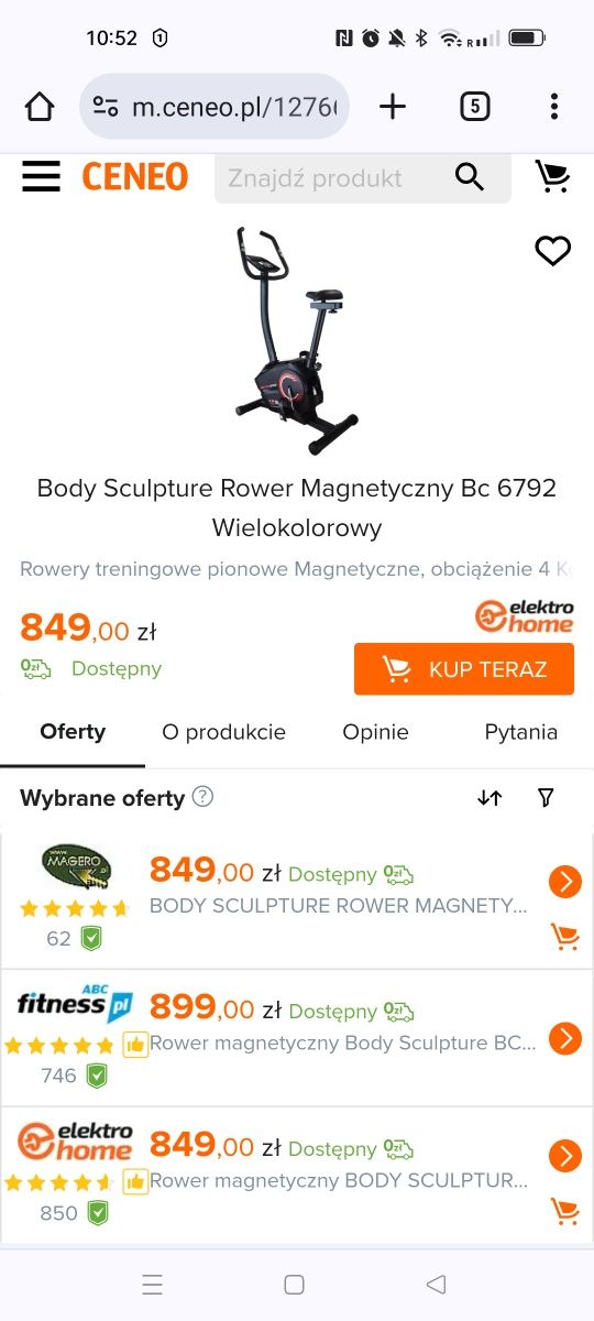 Nowy rower stacjonarny magnetyczny Body Sculpture BC 6792