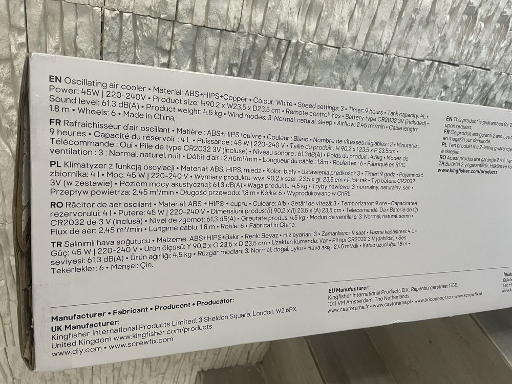 Nowy Klimatyzer Fanoos 45W Zbiornik 4L Wentylator Klimatyzator na Wodę