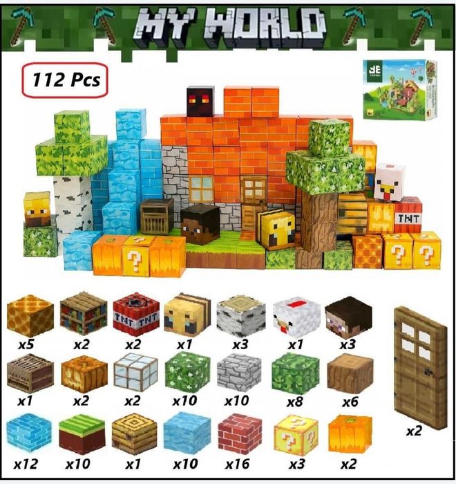 Klocki magnetyczne typu Minecraft 112szt i 2 figurki. Szybka wysyłka!!