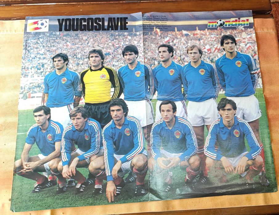Poster Mondial Duplo Michel Platini e equipa Jugoslávia 58 X46 cm