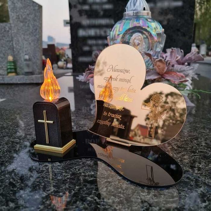Znicz led statuetka złota na cmentarz grób duża wieczna lampka
