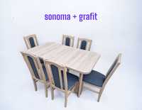 Nowe: Stół 80x140/180 + 6 krzeseł, sonoma + grafit, od ręki