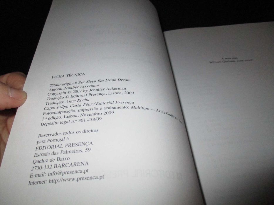 Livro Amar Dormir Comer Beber Sonhar Jennifer Ackerman
