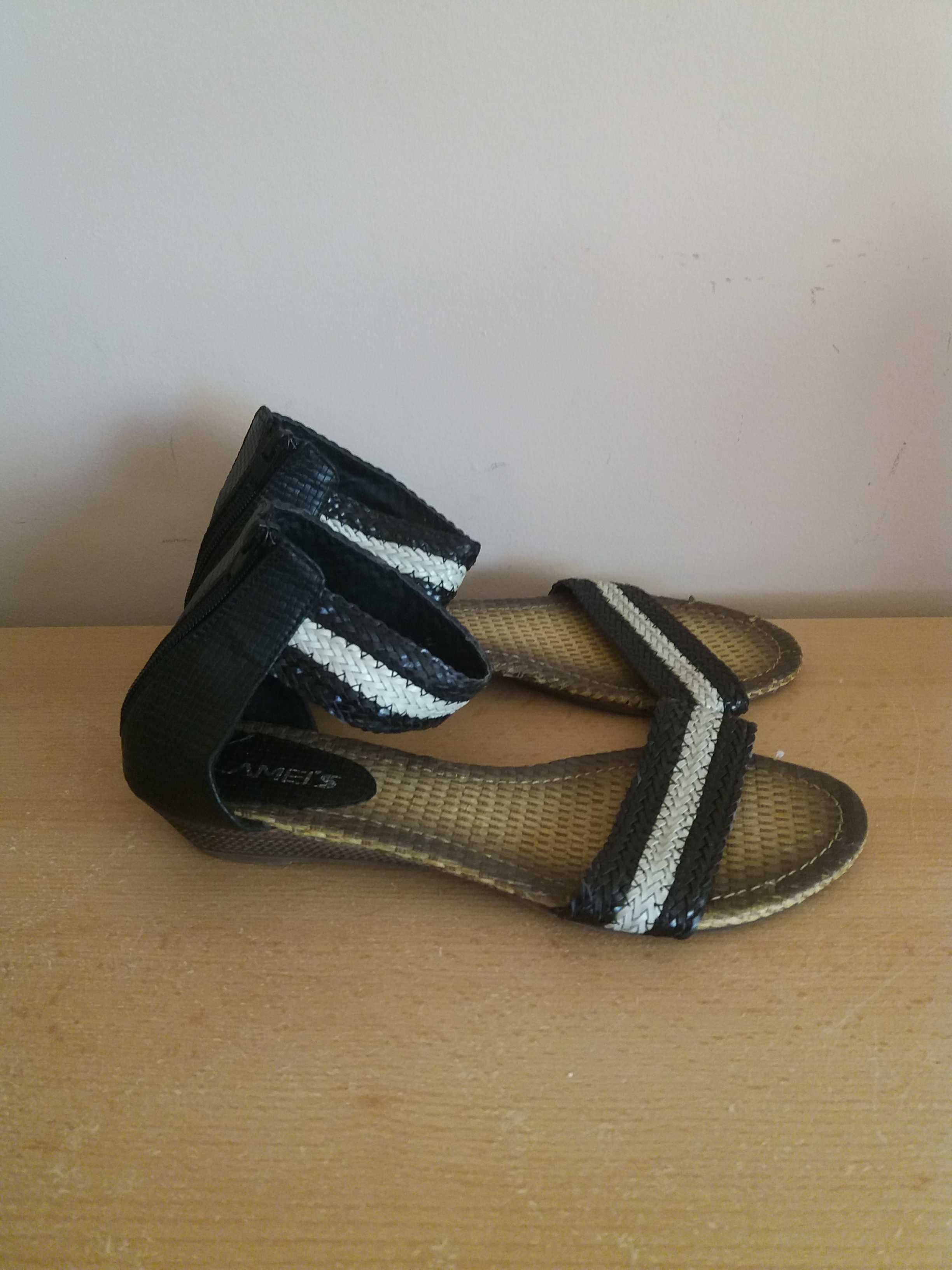 Czarne plecione sandały rzymianki 40 wkładka 25.5cm