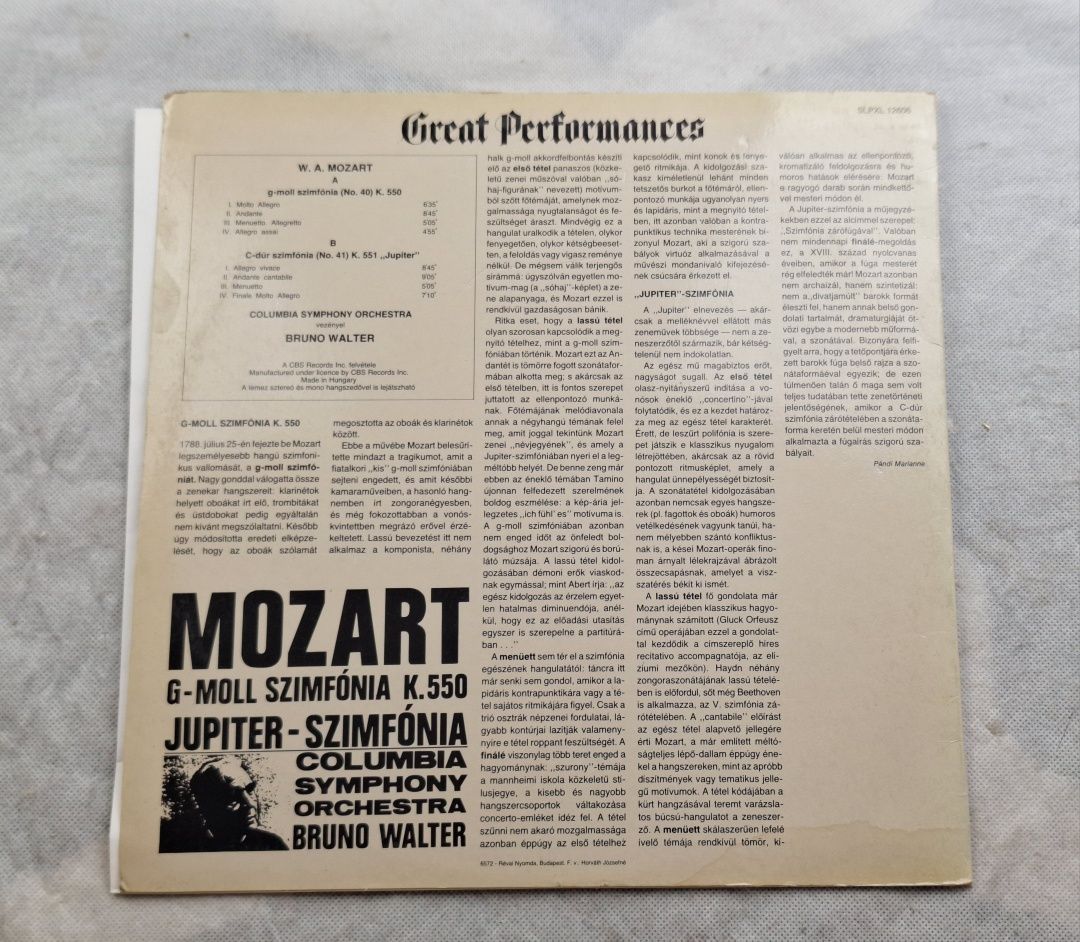 LP Mozart Walter - G-moll Szimfonia K.550, Jupiter