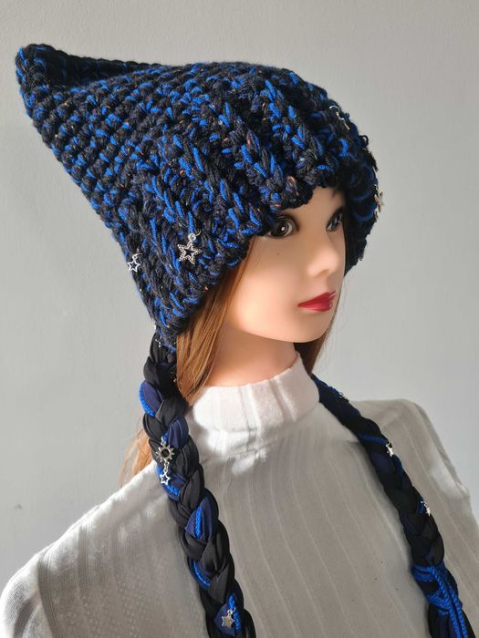 Nowa czapka z kocimi uszami i oryginalnymi ogonami. Hand made