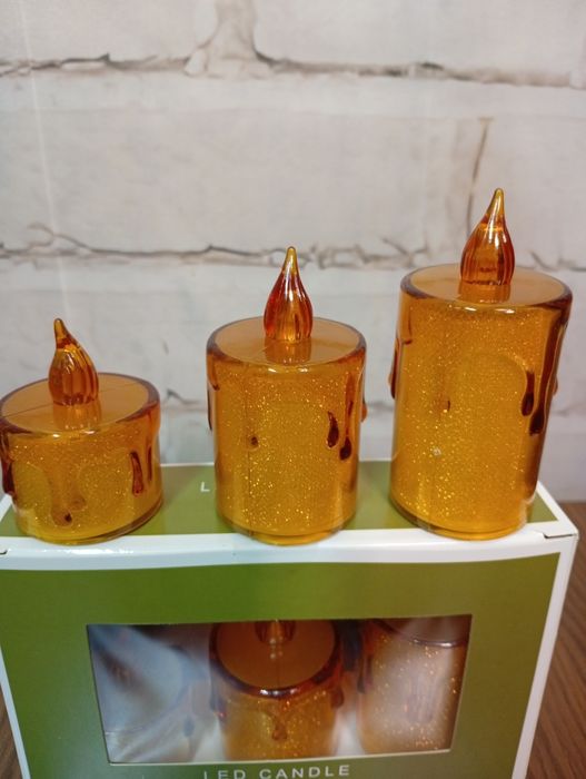 Zestaw 3 sztuki złote świeczki led