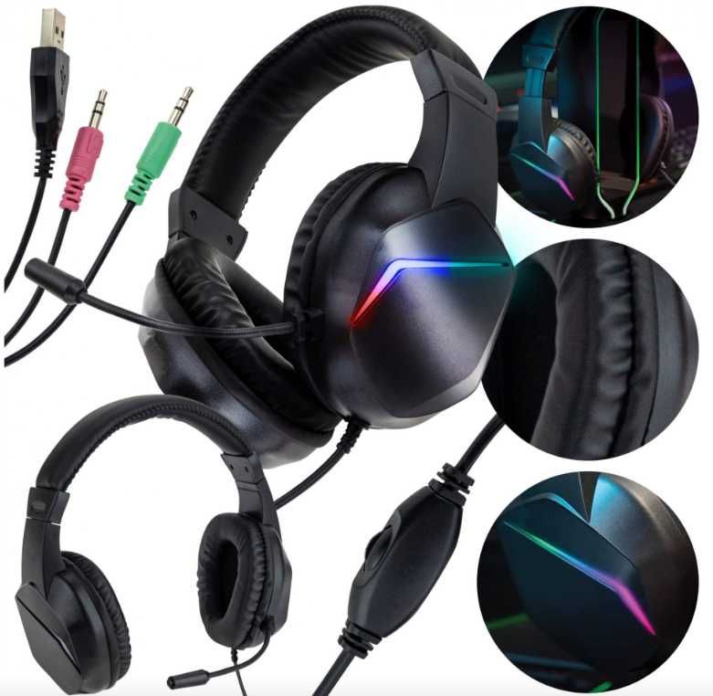 słuchawki gamingowe nauszne przewodowe z mikrofonem do pc rgb