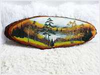 Duży Obraz ręcznie malowany na pniu drzewa 85cm Pejzaż