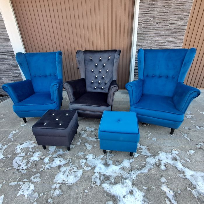 Fotel uszak dostępny od ręki pudrowy róż,  szary , butelkowa zieleń