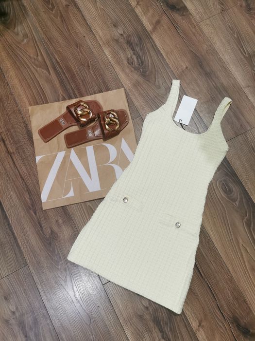 Masełkowa krótka sukienka zara suknia mini M 38 dzianinowa