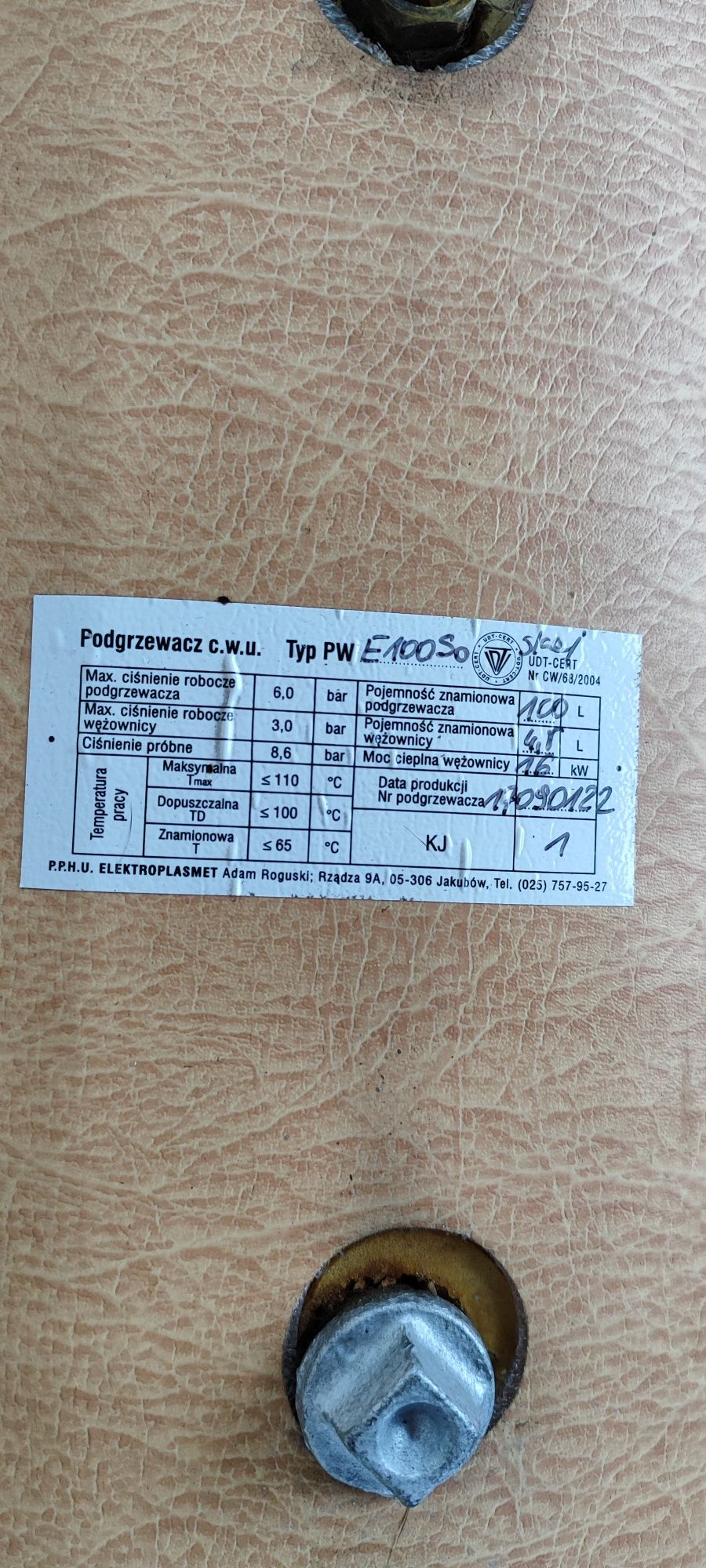 Podgrzewacz/ bojler 100l Elektroplasmet